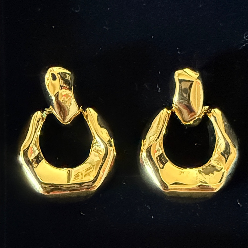 Gold Sculpted Hoop Drop Earrings - Women Jewelry